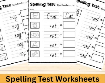 Kindergarten Spelling Test Worksheets | Printable Spelling Practice | Teacher Resources  Homeschool & Classroom Spelling Assessment | PDF
