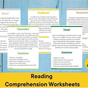 Kindergarten Reading Comprehension Worksheets | 100 Pages | Guided Questions + Pictures | Literacy Printables for Kids | Instant Download
