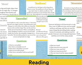 Kindergarten Reading Comprehension Worksheets | 100 Pages | Guided Questions + Pictures | Literacy Printables for Kids | Instant Download