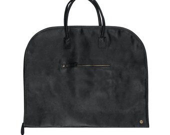 Capa para Roupa em Couro Preto | Mala de Viagem Premium para Terno | Porta-Vestido de Noiva | Capa Dobrável para Roupa | Presente para Padrinhos | Bagagem de Mão