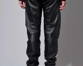 Men's Black Leather Jogger Pants, Handmade Leather Track Pants, Slim Fit Biker Trousers, Luxury Streetwear Pants, Motorcycle Leather Joggers