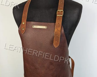 Delantal de cuero de grano completo hecho a mano - Delantal de carnicero - Delantal de barbacoa - Delantal de parrilla - Delantal de carpintería - Delantal personalizado como regalo para papá y mamá