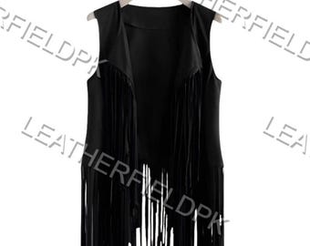 Chaleco de piel de oveja con flecos hecho a mano: estilo bohemio occidental de los años 70
