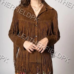 Women&#39;s cowgirl Jacket | Vintage Hippie Era Fringe Jacket | Women&#39;s Cowgirl Jacket | Suede Leather Jacket with Fringe | Western Fashion