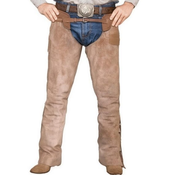 Vintage Cowboy Leather Chaps | Handmade Suede Rodeo Chaps | Western Ranch Gear | Rustic Cowboy Costume | Men's Leather Chaps