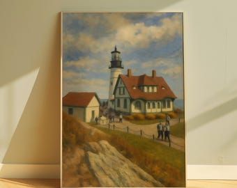 Portland Head Light Maine Wall Art Print | Coastal Lighthouse Digital Download | Nautical Beach House Decor | New England Printable Art