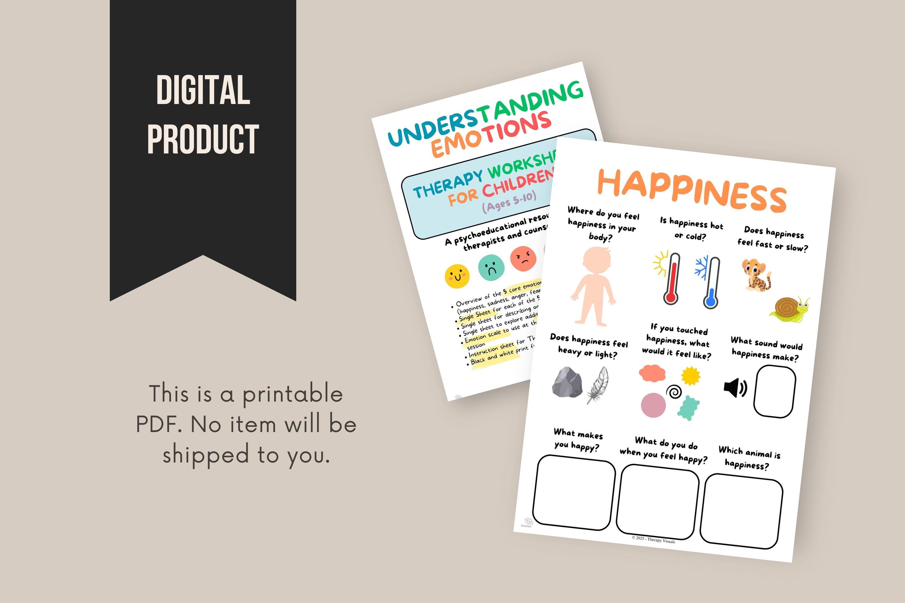 Core Emotions Worksheets for Kids | Printable Therapist Psychoeducation ...