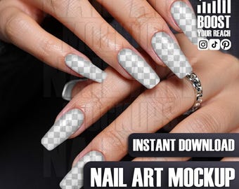 Digital Nail Mockup Hand: Realistic Long Transparent Nails for Manicure Design Display
