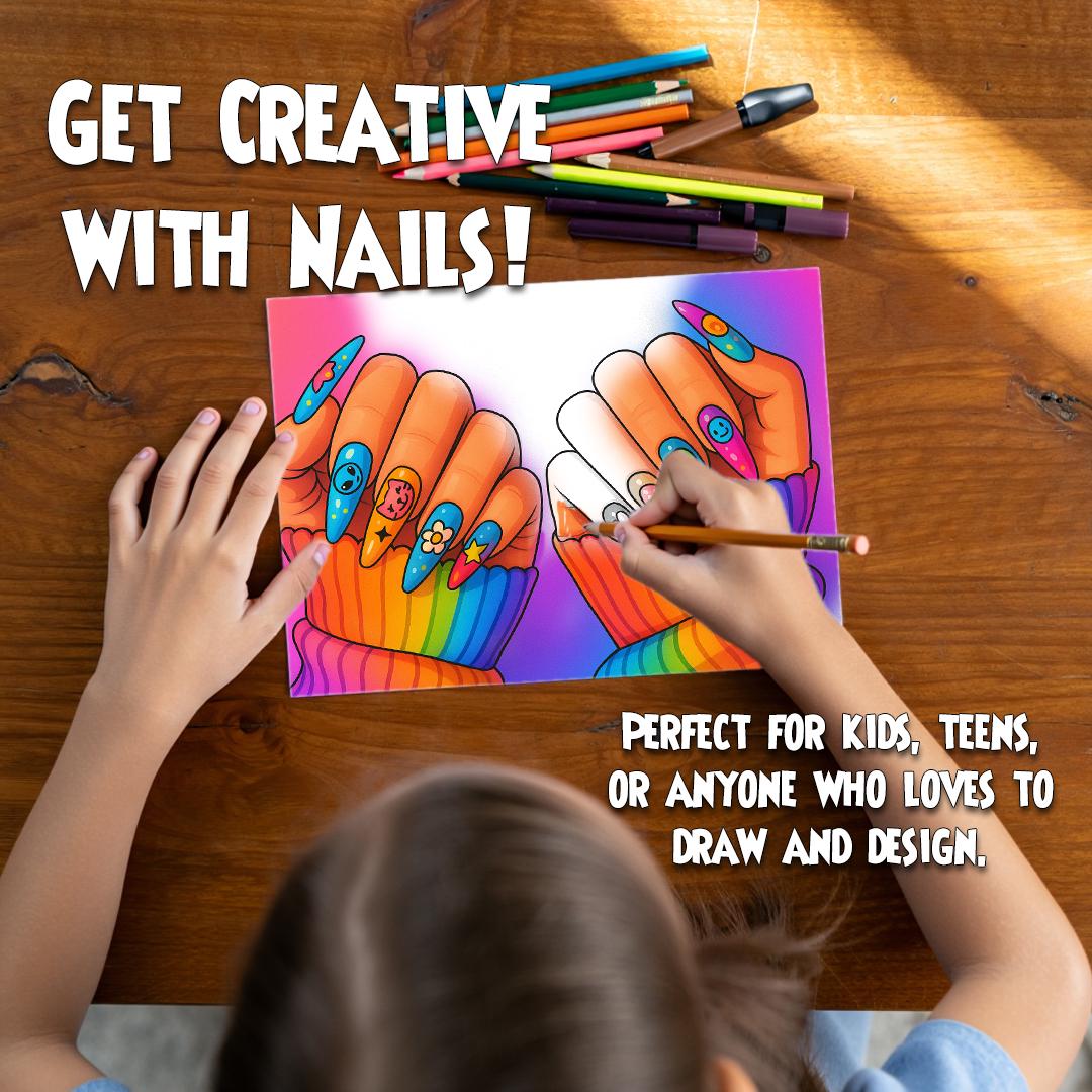 Printable Nail Art Coloring Page Long Coffin Nails Template Hand