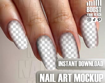 Digital Nail Mockup Hand: Short Transparent Nails for Design