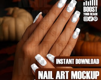 Nail Art Mockup: Realistic Hand with Long White Nails (Digital Download)