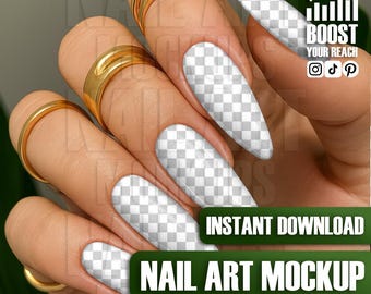Nail Art Mockup Hand: Transparent Stiletto Nails for Digital Design