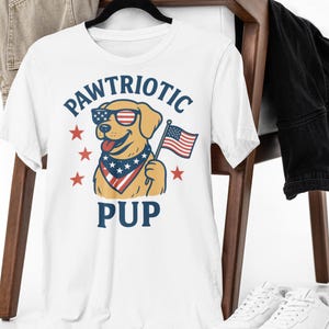 Dog Patriotic Tee, Pawtriotic Pup T-Shirt, USA Flag Shirt, Cartoon Dog Tee, Animal Lover Gift, Unisex Funny Shirt
