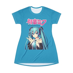 Vestido con camiseta gráfica de Miku, bonito vestido de anime, ropa informal de manga corta, atuendo de verano, regalos para fans, ropa de cosplay