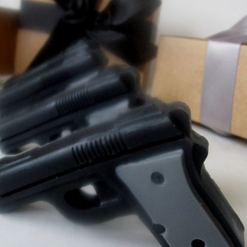4 GUN SOAP - gift for him, stocking stuffer for man, gift for him, black and gray mini pistol, gift for boyfriend