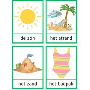 Carte con parole estive – Set di vocabolario stampabile con 24 illustrazioni per bambini in età prescolare