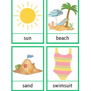 Cartes de vocabulaire d'été – 24 cartes de mots imprimables pour l'école maternelle et l'anglais langue seconde