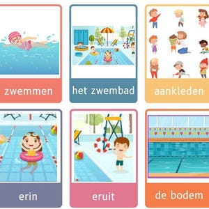 Woordkaarten Zwembad – 24 Printbare Kleuterkaarten voor Zomeractiviteiten