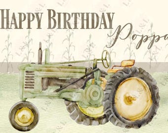 DIGITAL DOWNLOAD-Custom Grandfather Name Birthday Card w/ Farm Scene