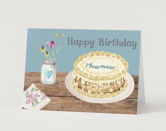 DIGITAL DOWNLOAD-Custom Mother/Grandmother Name Birthday Card w/ Vintage Tablescape