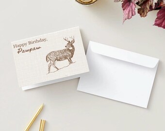 DIGITAL DOWNLOAD-Custom Grandfather Birthday Card, Whitetail Deer Mountain Scene
