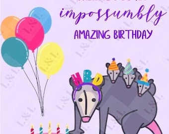 DIGITAL DOWNLOAD- Possum Pun Birthday Card (Lavender Background)