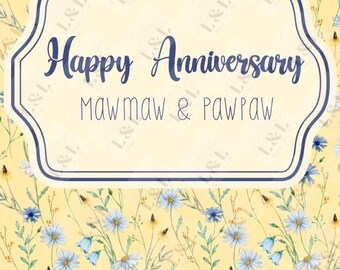 DIGITAL DOWNLOAD-Custom Anniversary Card with Wildflowers; Cards for Grandparents/Parents Anniversary