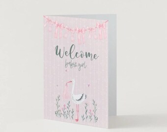 DIGITAL DOWNLOAD- Baby Girl-Baby Shower Card “Welcome Baby Girl”