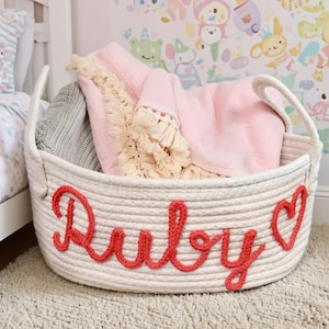Handgefertigter Baumwollseilkorb, personalisierter Seilkorb, Baby-Namenskorb, benutzerdefinierter Name Aufbewahrungskorb für Baby, Kinder, Haustiere oder zu Hause