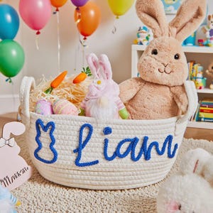 Seil Baumwolle Baby Geschenkkorb, personalisierter Babykorb, Babyparty Geschenkkorb, Baby Geschenkkorb, Spielzeugkorb, Neugeborenen Geschenk, Baby Namen Geschenk