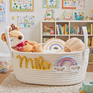 Personalisierter Korb, Baby-Geschenk, personalisierter Babyparty-Geschenkkorb, Seil-Baumwollbaby-Geschenkkorb, Aufbewahrungskörbe, Spielzeugkorb