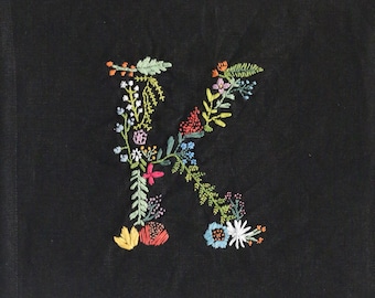 Letter K Botanical Embroidery Pattern | Floral Monogram PDF Embroidery Pattern