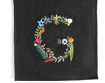 Letter G Botanical Embroidery Pattern | Floral Monogram PDF Embroidery Pattern