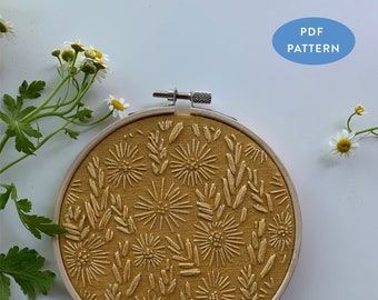 Harvest Daisy Embroidery Pattern, Beginner Embroidery Floral Pattern
