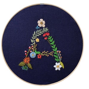 Letter A Botanical Embroidery Design | Floral Monogram PDF Embroidery Pattern