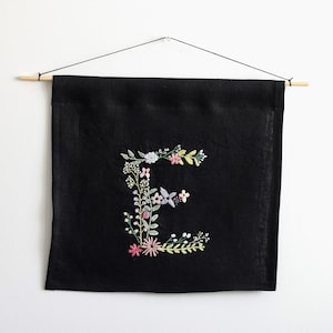 Letter E Botanical Embroidery Design | Floral Monogram PDF Embroidery Pattern