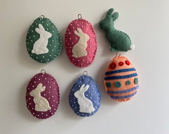 Bunny Easter Embroidered Felt Ornament, Beaded Christmas Ornament Easter Egg