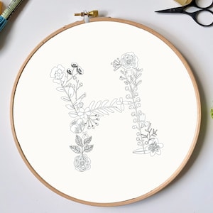 Embroidery Pattern Floral, Letter H Embroidery Design, Beginner Craft, Girls Night In, Embroidery Pattern Flowers, Craft Club, DIY Nursery