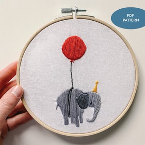 Elephant Balloon Embroidery Pattern | Digital Tutorial