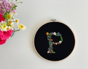 Letter P Botanical Embroidery Design | Floral Monogram PDF Embroidery Pattern