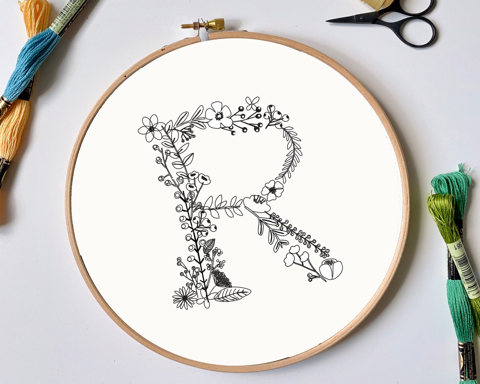 Letter R Botanical Embroidery Design Floral Monogram PDF - Etsy