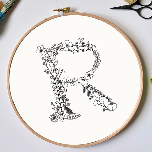 Floral Letter r Hand Embroidery Pattern / Digital Etsy