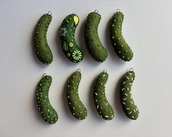 Embroidered Felt Pickle Ornament: Beaded Handmade Decoration