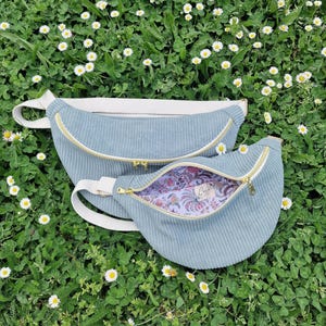 Celadon Blue Corduroy Women&#39;s Fanny Pack - Customizable Fanny Pack - Crossbody - Fanny Pack - Bumbag - Beltbag - XL Fanny Pack
