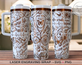 Nurse Laser Tumbler Wrap SVG PNG | Almost Seamless Nurse Life Engraving Design | Saving Lives Nurse Wrap | 40oz Tumbler Laser File