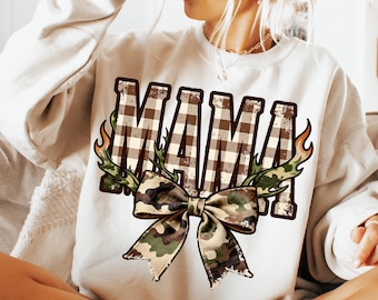 Hunting Mama Camo Western Retro PNG, Trendy Mom Shirt Sublimation Design, Camo Print Hunter Mom Camo Digital Download