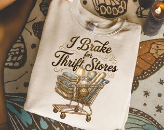 Ich Bremse für Secondhand-Läden PNG | Vintage Thrifting Hemd Design | Cottagecore Einkaufswagen PNG für Shirts & Kunsthandwerk | Kommerzielle Nutzung Vintage