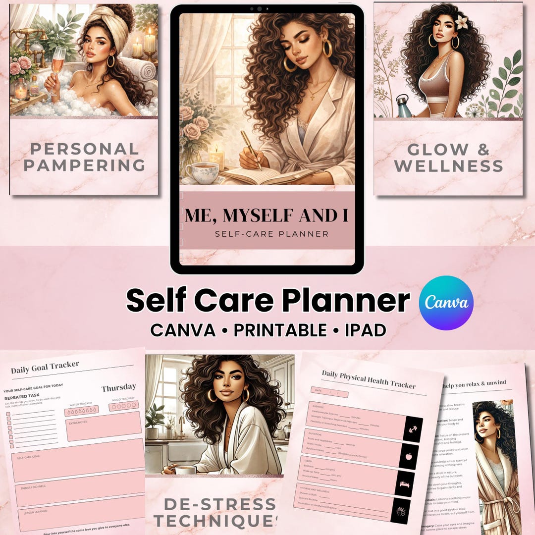 Self Care Planner Canva Template, Digital Wellness Journal, Printable ...