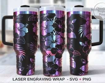 Hibiscus Laser Engraving Wrap SVG PNG | Tropical Floral Full Wrap | Beach Flower Laser Design File