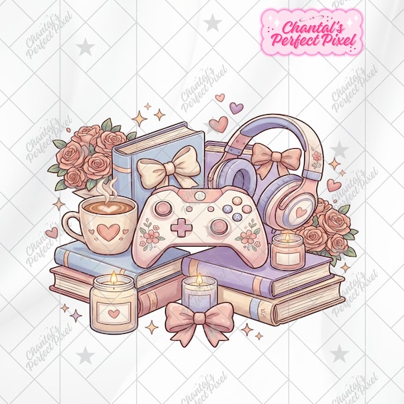 Cozy Gamer Girl PNG for Shirts, Bookish Gaming Aesthetic PNG, Self Care Gamer Graphic, Feminine Cozy Gaming PNG Design